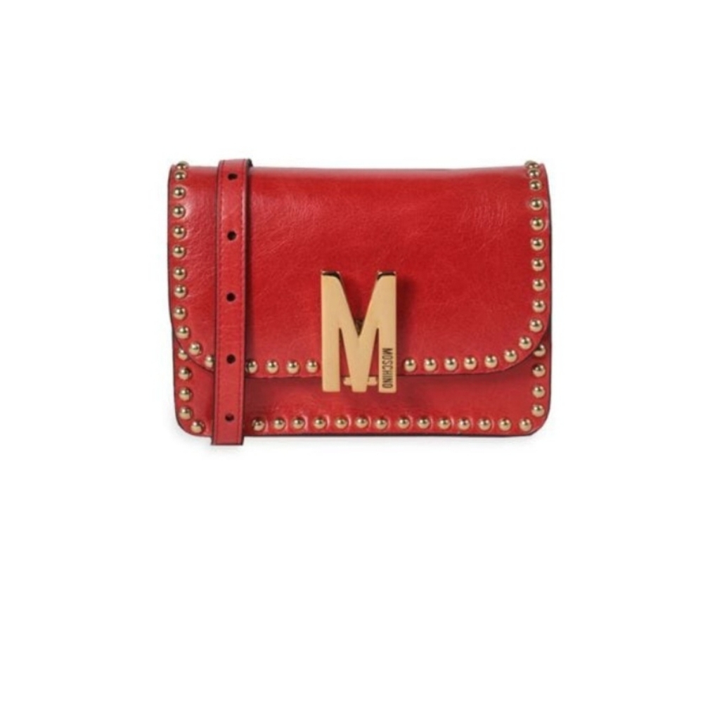 NWT Moschino Logo Studded Leather Shoulder Bag